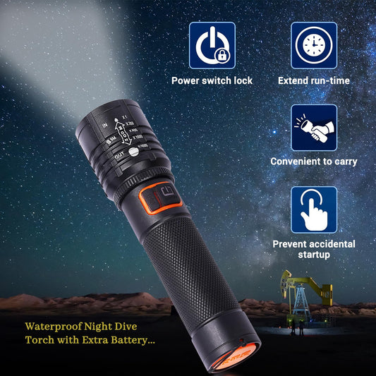 MZ 035 (ZOOMABLE METAL)5 Modes Flashlight, Super Bright Cree T6 LED Light Torch  (Black, 13.5 cm, Rechargeable)