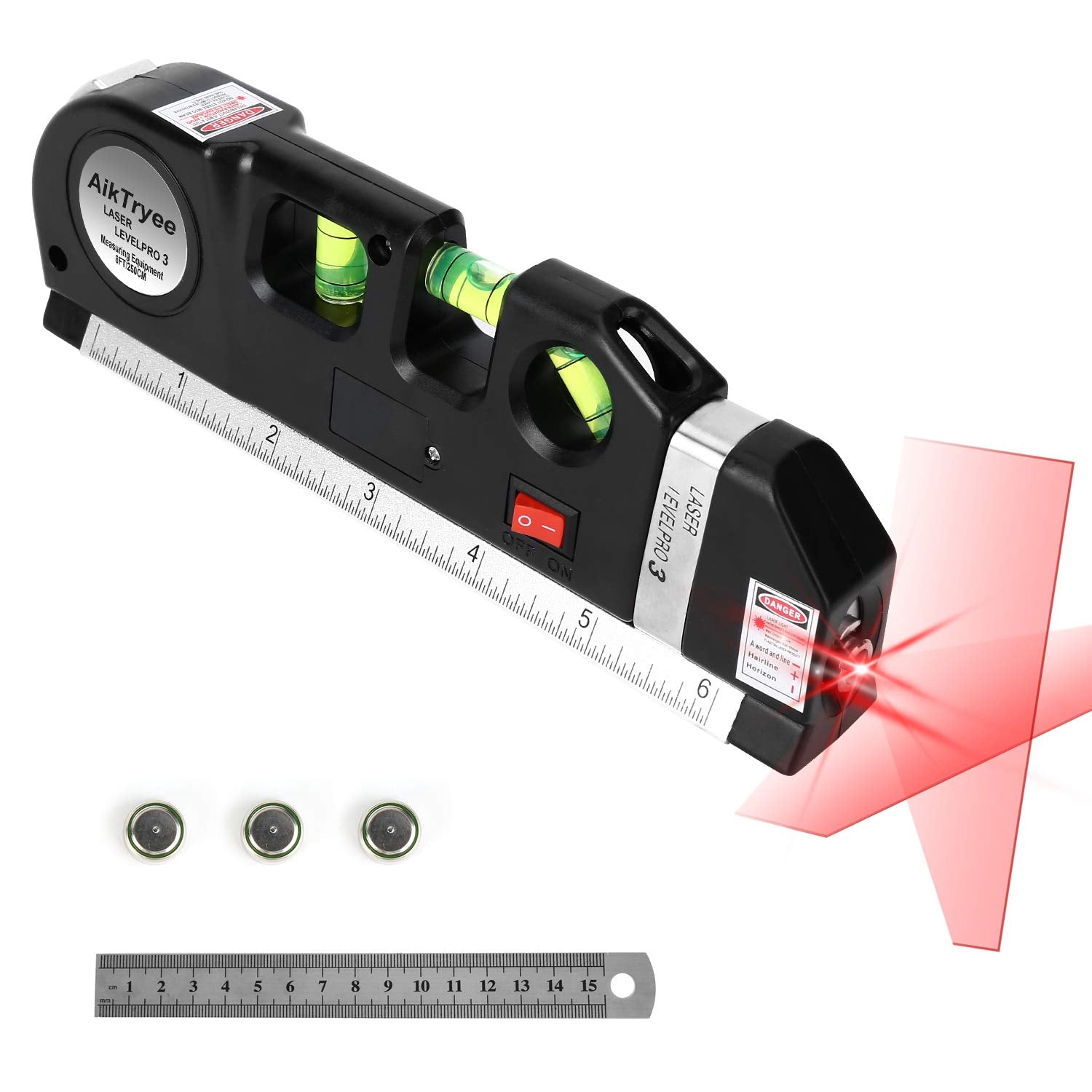 Multipurpose ABS Laser Level Line Tool Kit | Standard Cross | leveler Beam with Metric Rulers 8ft/2.5M for Picture Hanging cabinets Tile Walls