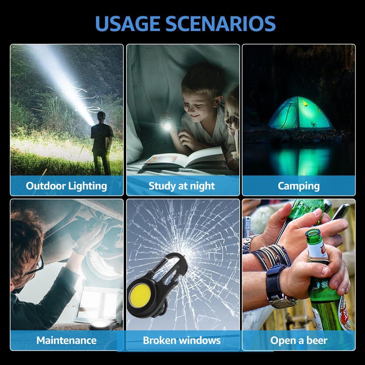 Mini LED Inspection Lights, COB LED Rechargeable Work Lamp, 800 Lumens, Hand Light, Portable Work Lamp, Magnetic Mechanic Light, for Repair, Emergency, Camping