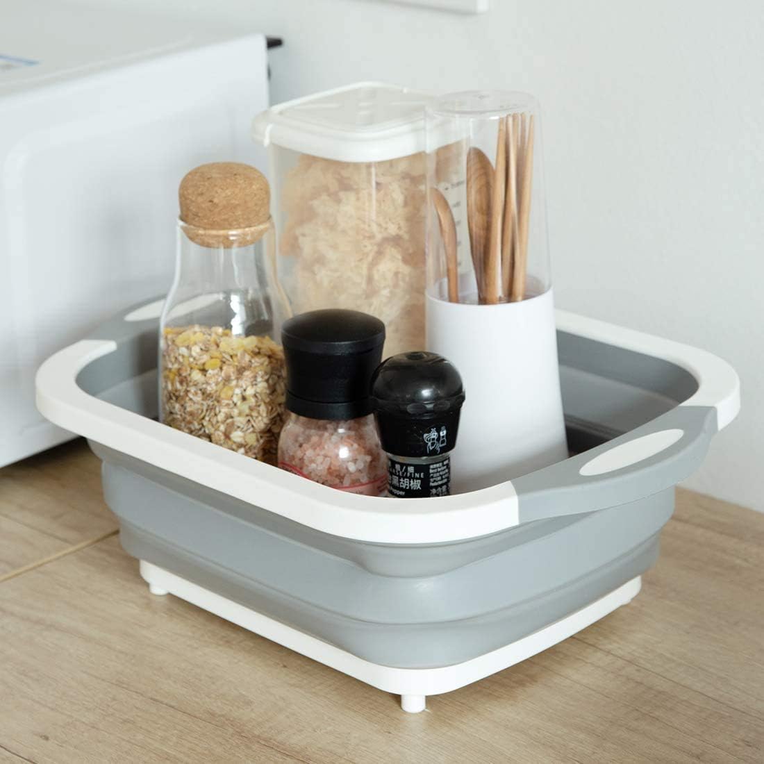 4-in-1 Multipurpose Cutting Board with Washing Bowl – Foldable, Collapsible Dish Tub, Silicone-Based Chopping Board, Fruit & Vegetable Basket for Kitchen, Travel & Outdoor Use