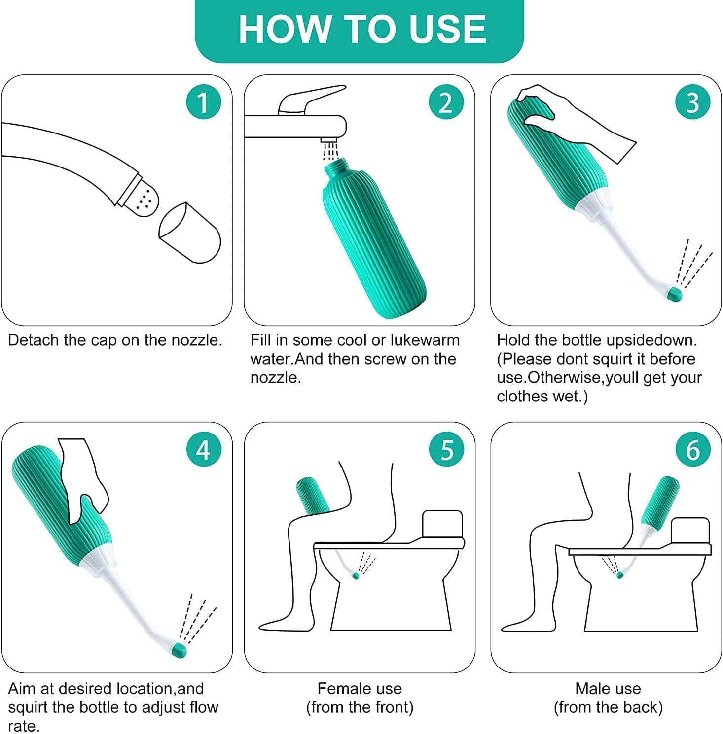 Handheld Portable Bidet Spray Bottle for Toilet Retractable Bidet Angled Nozzle Jet Spray for Personal Hygiene Care with 2 Nozzles and Travel Pouch Bag