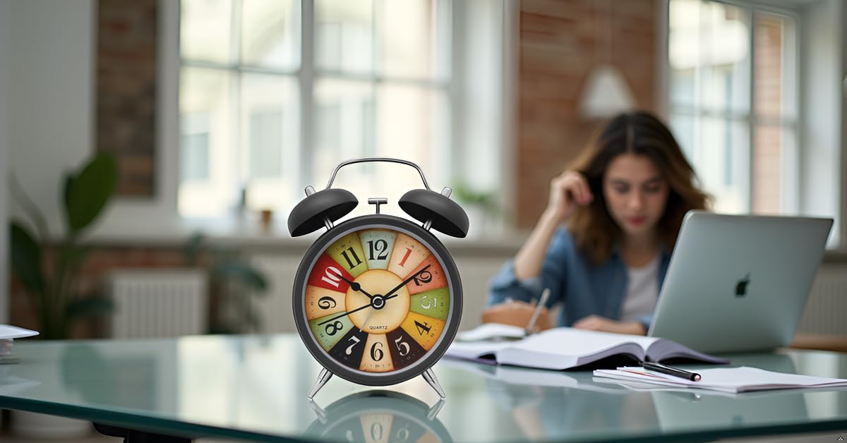 Table Clock Retro Twin Bell Metal Frame Alarm Clock with Night Backlight Function & Silent Motion, Bedside Luminous Alarm for Students Bedroom/Office